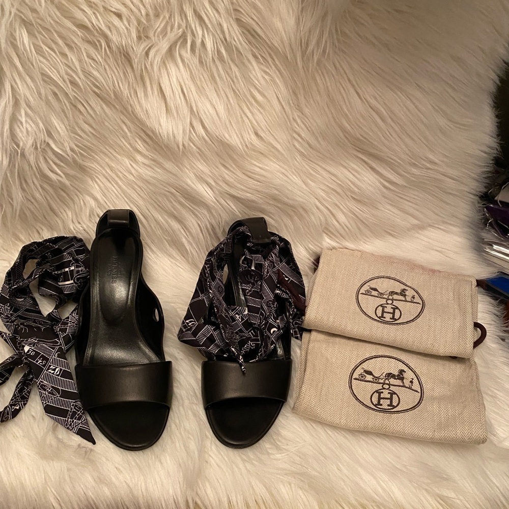 Rare and Beautiful Hermes Scarf Sandals Black size 35.5 - Picture 10 of 13